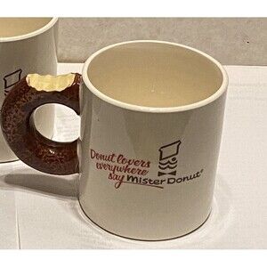 (3) Vintage Mister Donut Coffee Mugs Shaped Handle Restaurant Advertising Japan